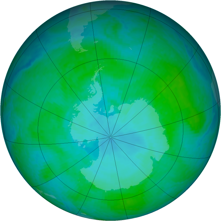 Antarctic ozone map for 21 January 2002